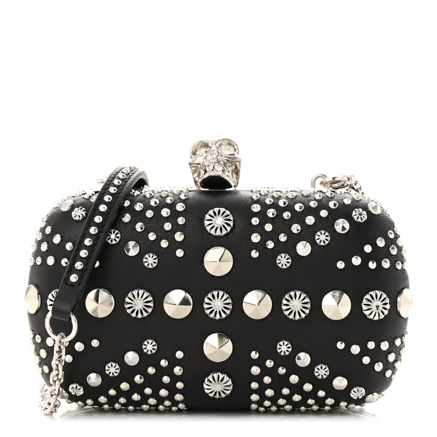 Alexander McQueen Nappa Studded Britannia Skull Box Clutch Black 1 of 10