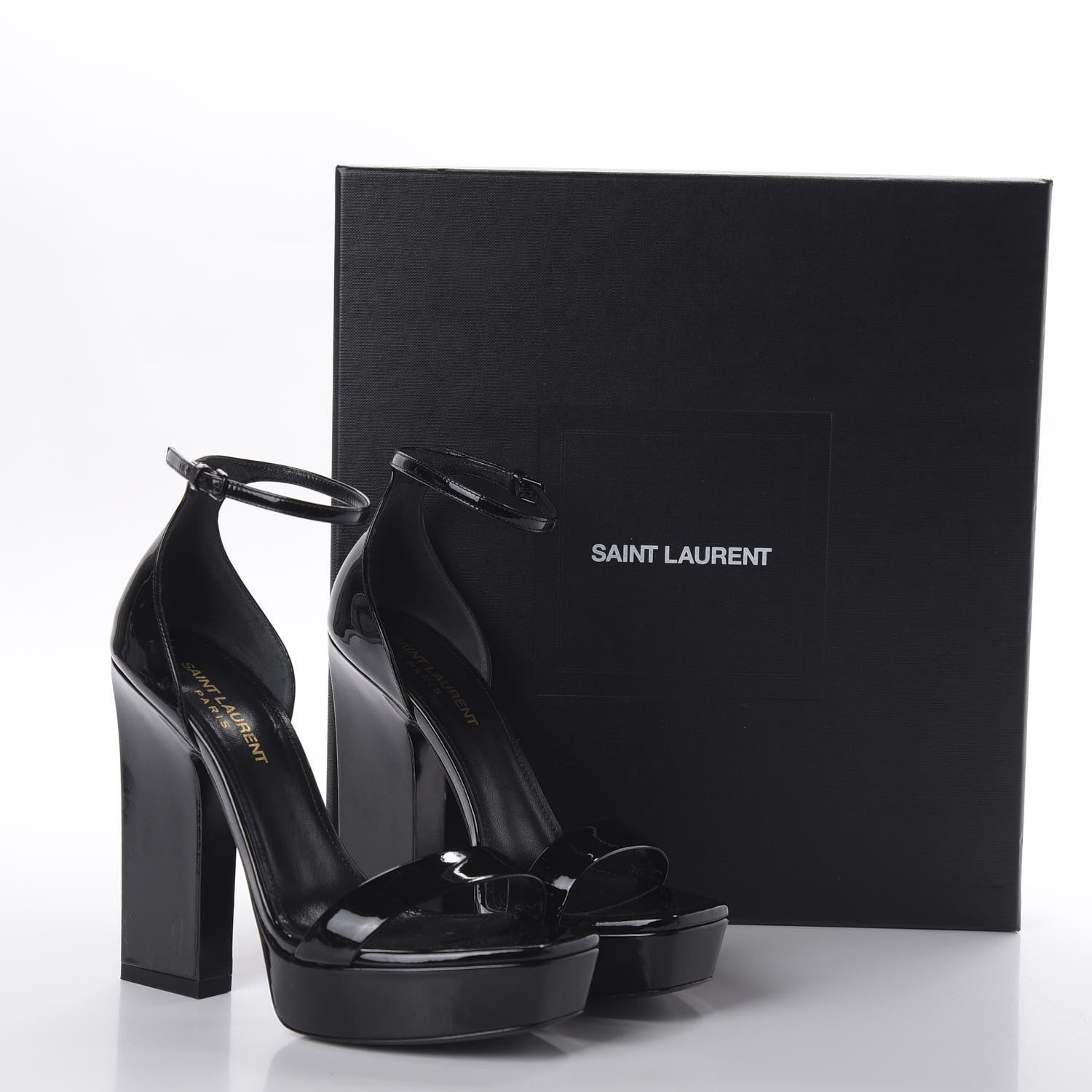 Saint Laurent Patent Debbie 105 Platform Sandals 37.5 Black 11 of 11