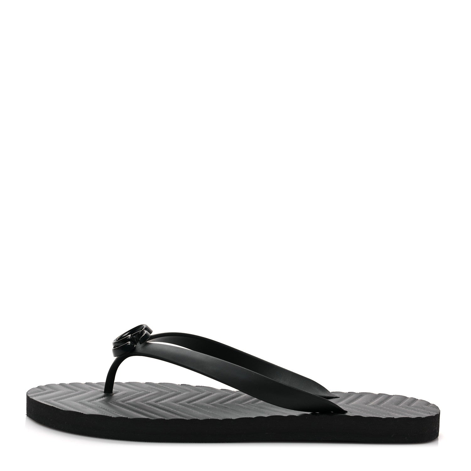 Gucci Rubber Chevron Mens GG Thong Flat Sandals 11 Black 1 of 7