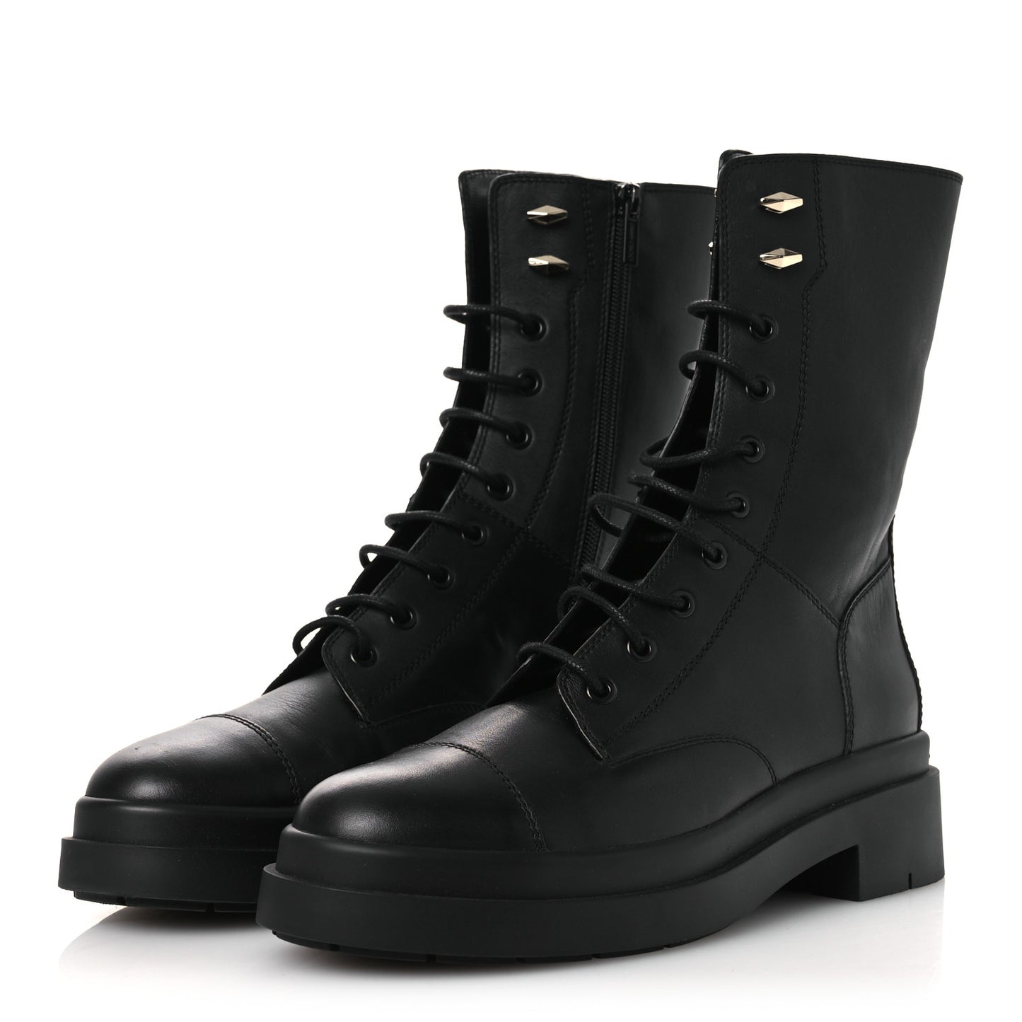 Smooth Calfskin Diamond Hook Nari Flat Boots 40 Black Gold
