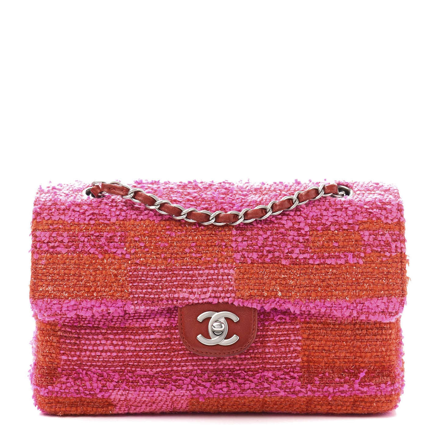 Tweed Quilted Medium Single Flap Red Pink