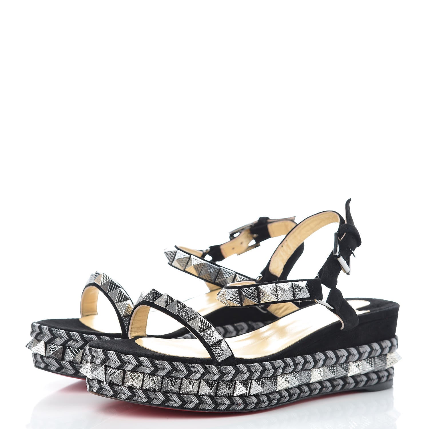Christian Louboutin Veau Velours Specchio Vintage Pyraclou 60 Platform Sandals 37 Black 3 of 8