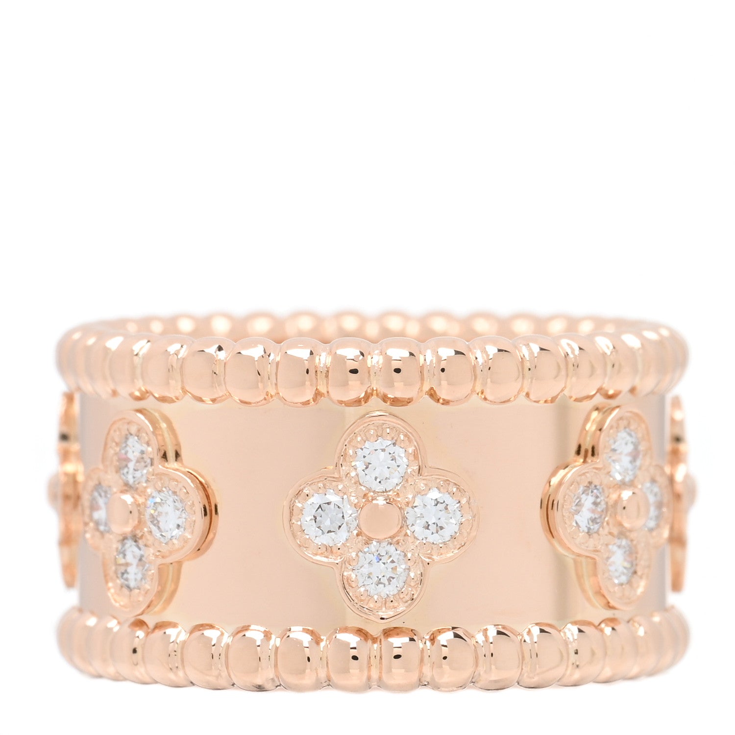Van Cleef & Arpels 18K Rose Gold Diamond Medium Perlee Clovers Ring 49 5 1 of 4