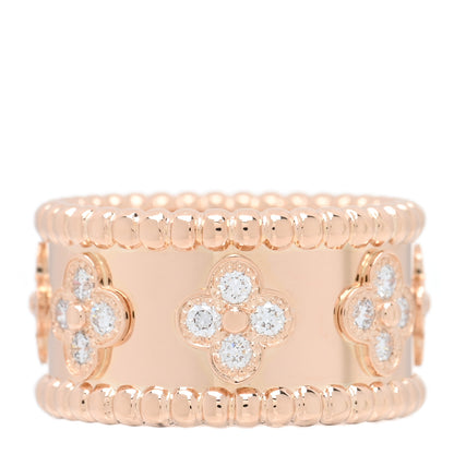 Van Cleef & Arpels 18K Rose Gold Diamond Medium Perlee Clovers Ring 49 5 1 of 4