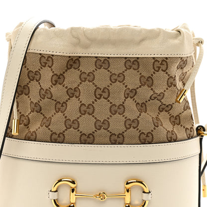 Gucci Monogram Textured Calfskin Horsebit 1955 Drawstring Bucket Bag Beige Mystic White 5 of 10