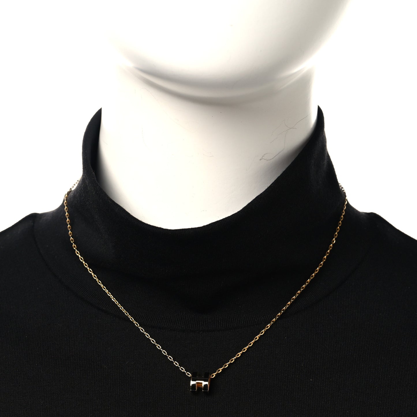 Lacquered Gold Mini Pop H Pendant Necklace Black
