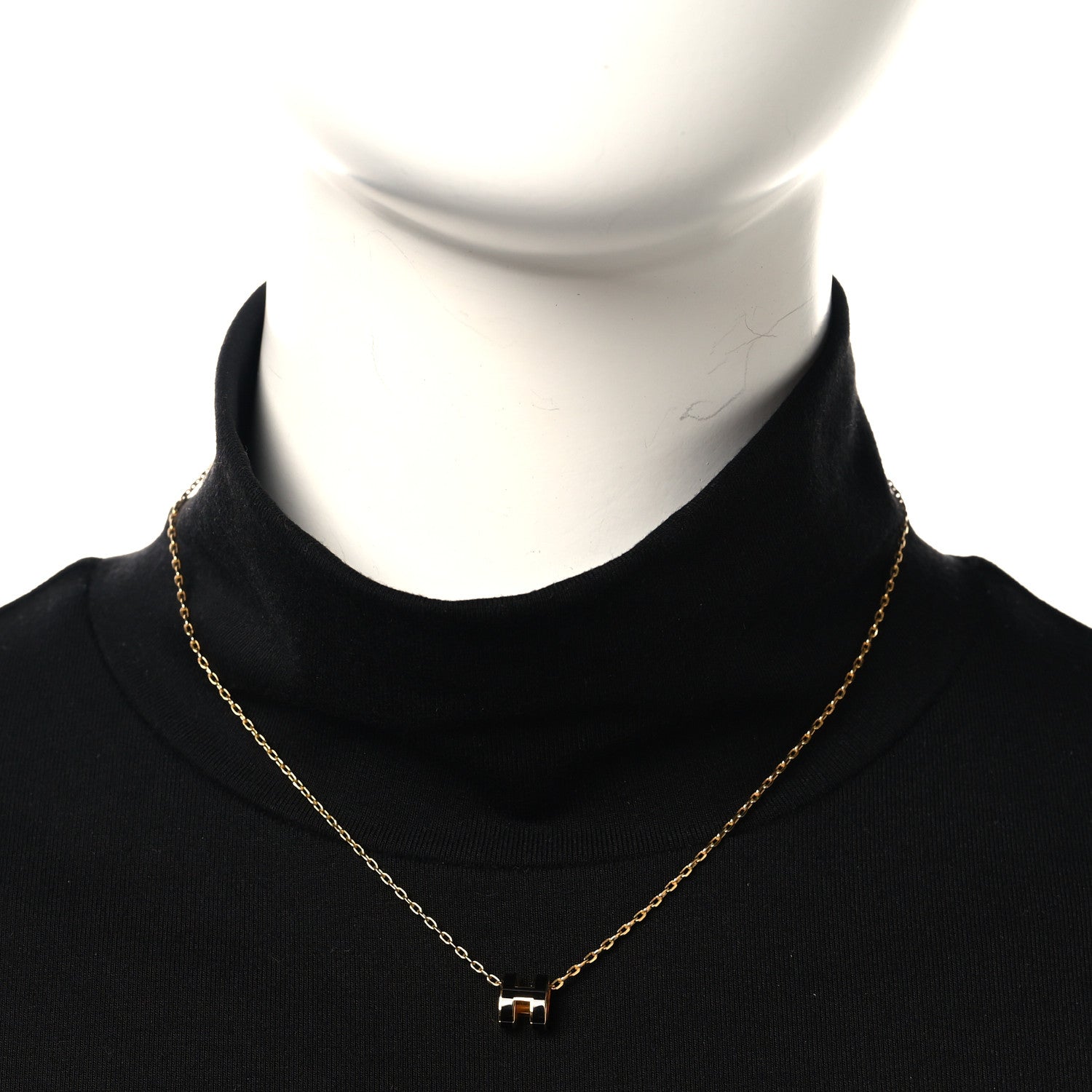 Hermes Lacquered Gold Mini Pop H Pendant Necklace Black 2 of 6