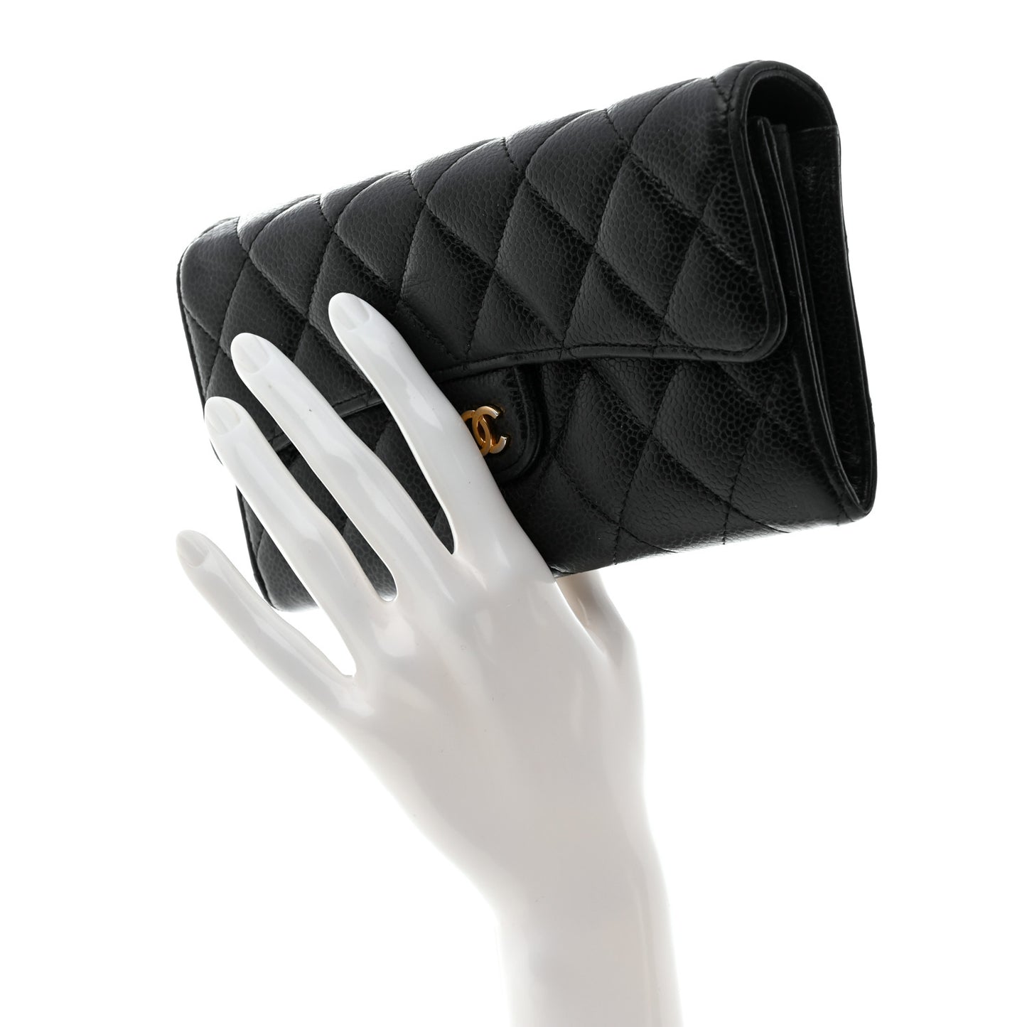 Caviar Quilted Large Gusset Flap Wallet Black