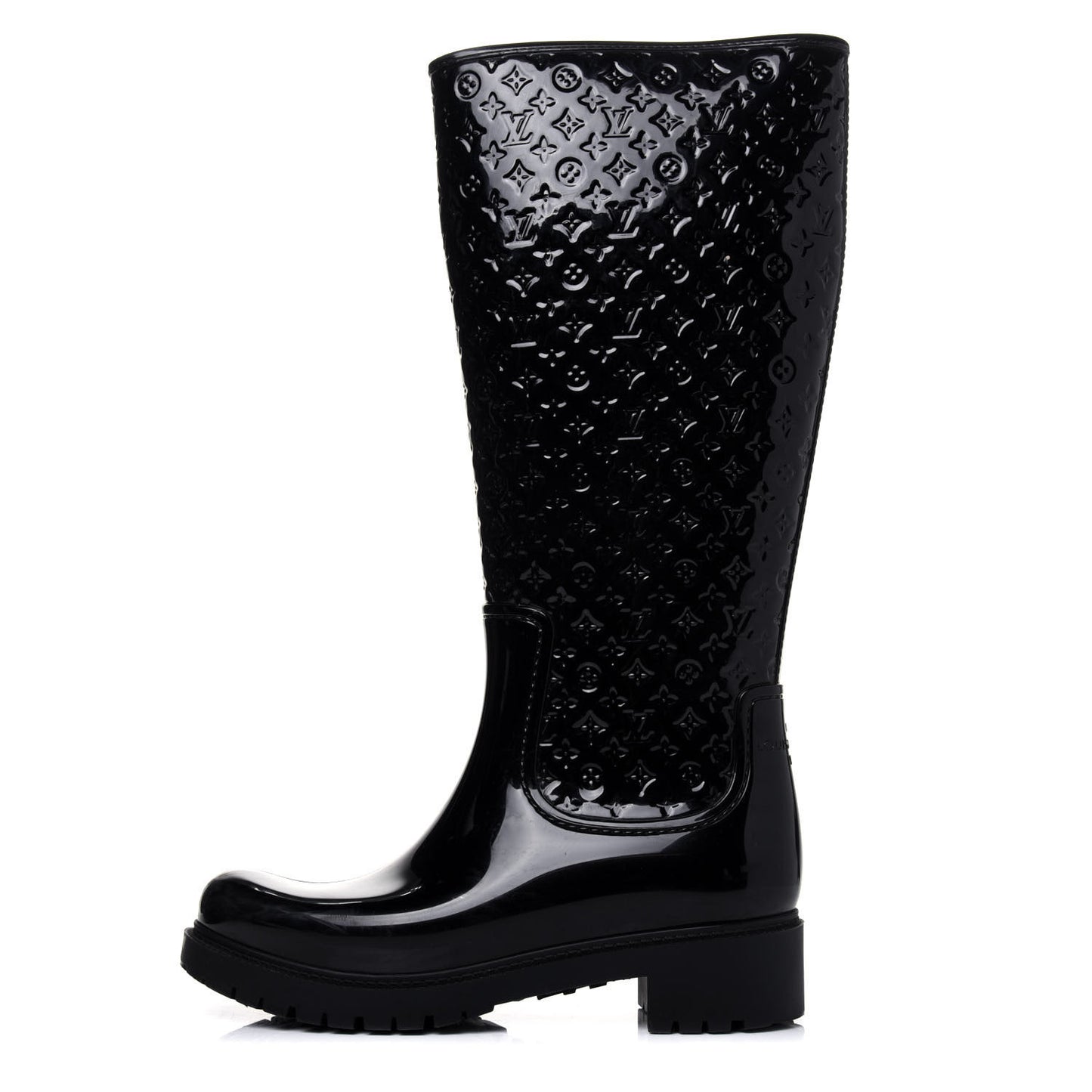 Rubber Embossed Monogram Splash Rain Boots 37 Black