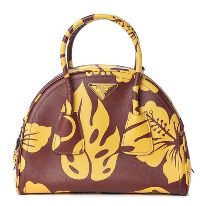 Prada Saffiano Hibiscus Print Bowling Bag Zafferano 1 of 16