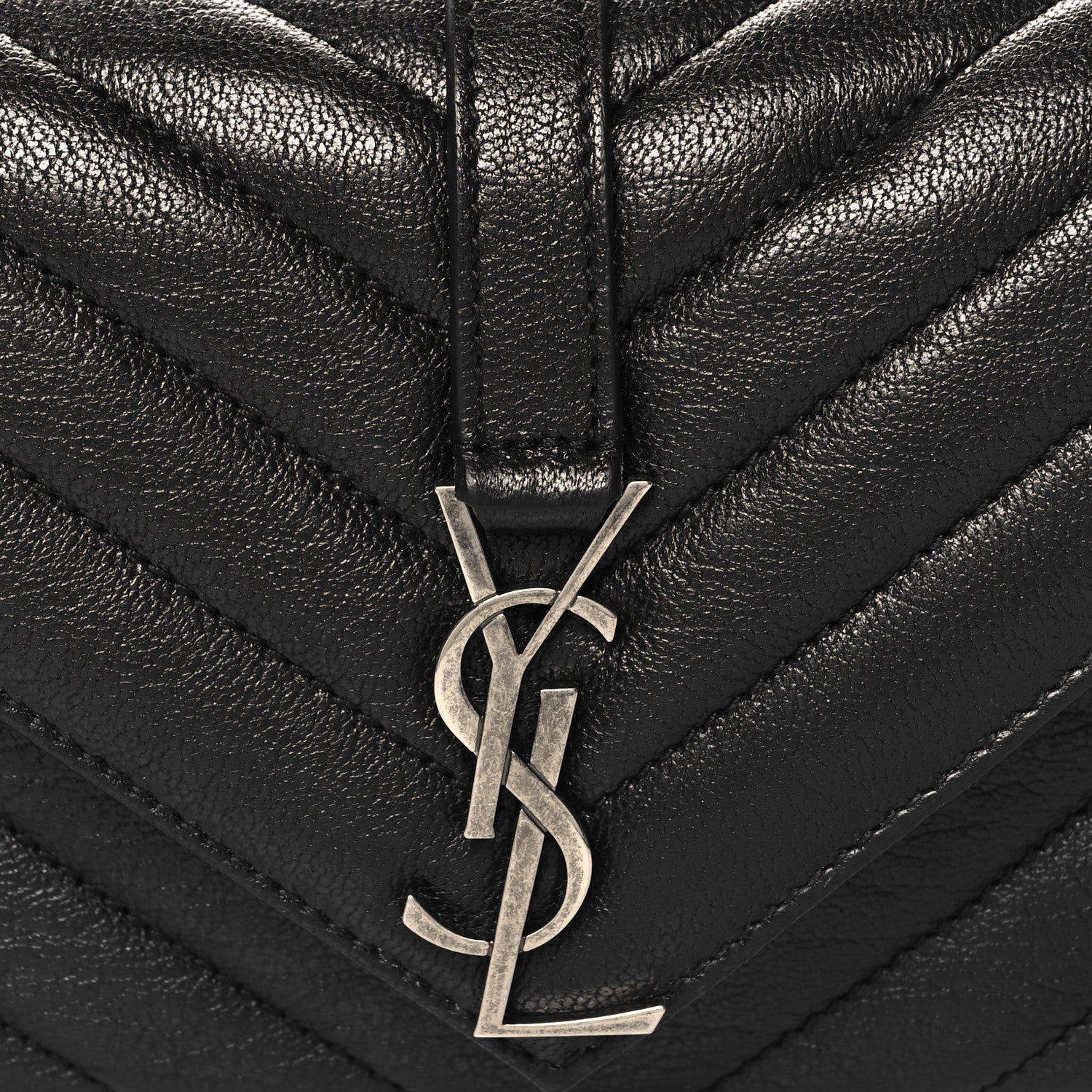 Saint Laurent Sheepskin Matelasse Chevron Monogram College Chain Wallet Coal 7 of 10