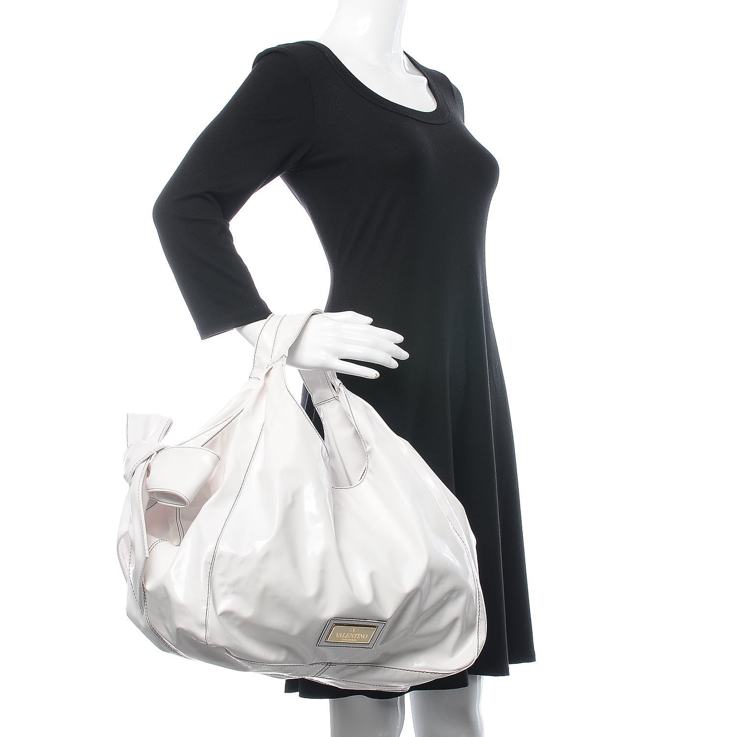 Valentino Garavani Patent Lacca Large Nuage Bow Hobo White 2 of 8