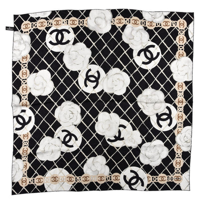 Chanel Silk Camellia CC Square Scarf Black 1 of 3