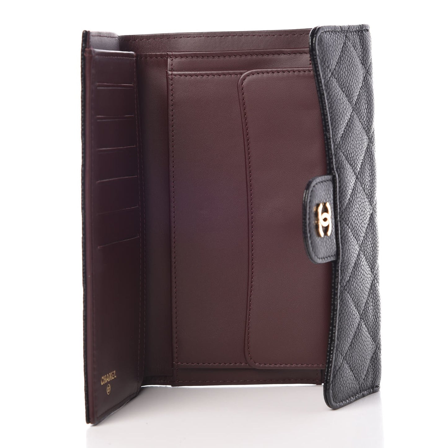 Caviar Quilted Long Flap Wallet Black