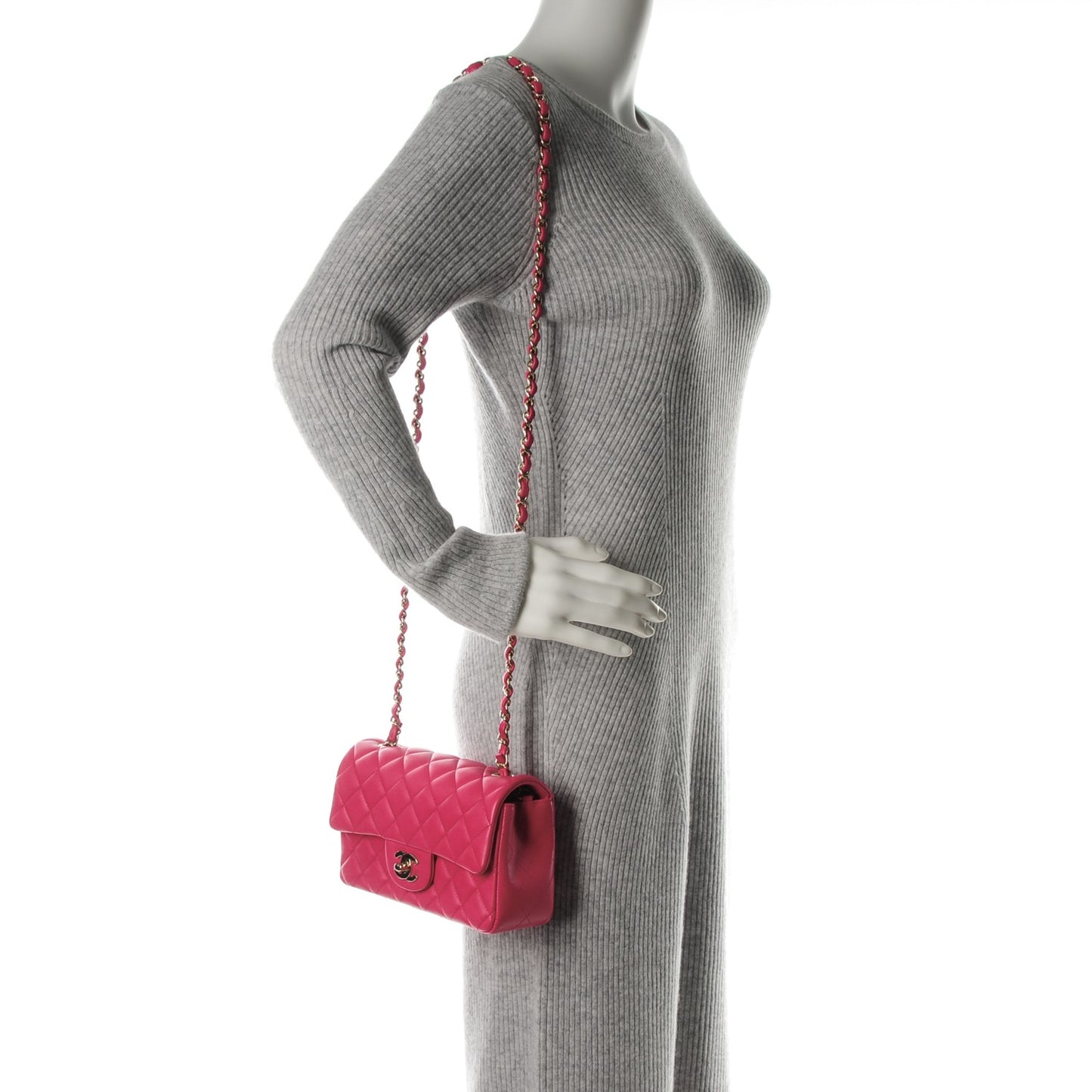 Lambskin Quilted Mini Rectangular Flap Dark Pink