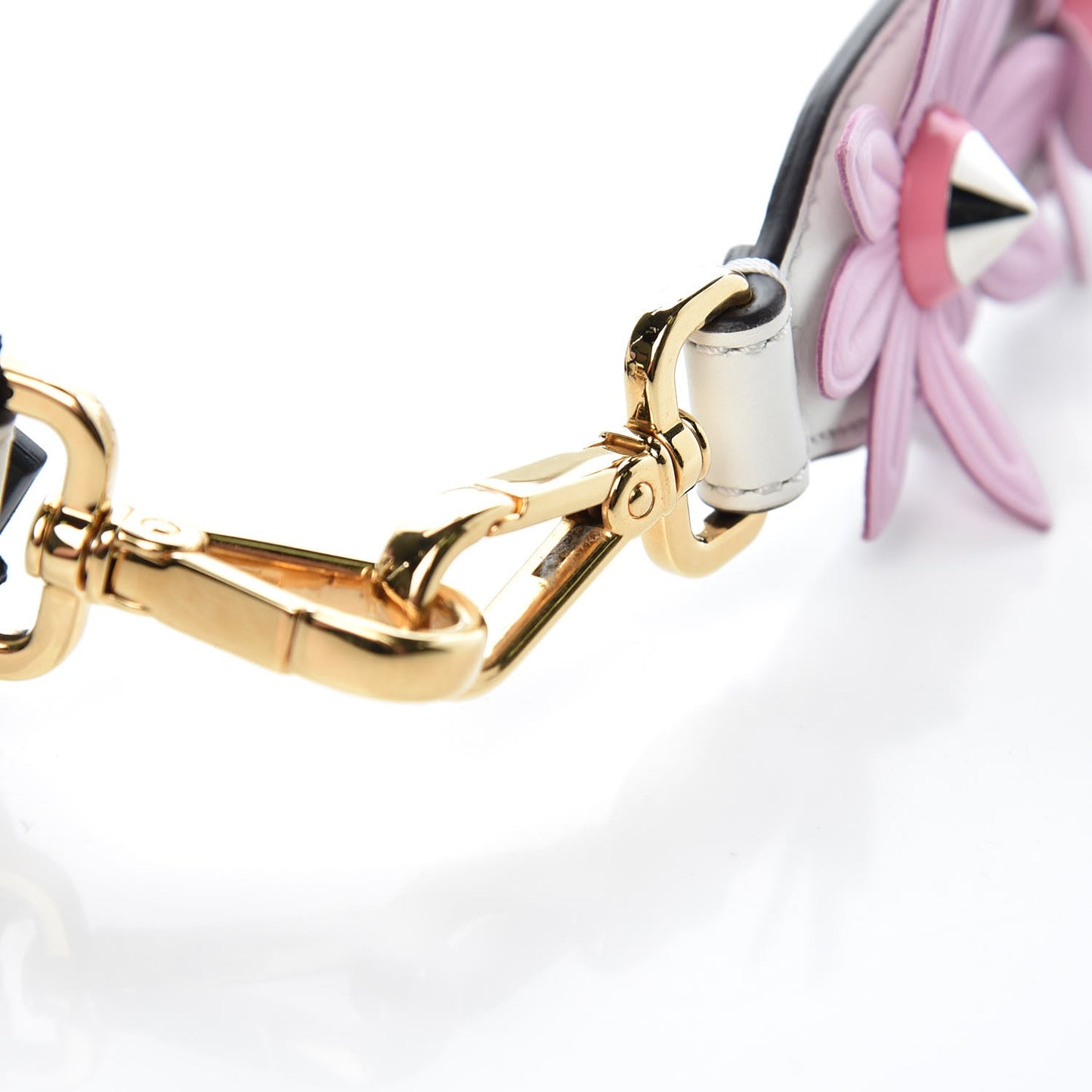 Calfskin Studded Floral Strap You White Lavender Peony