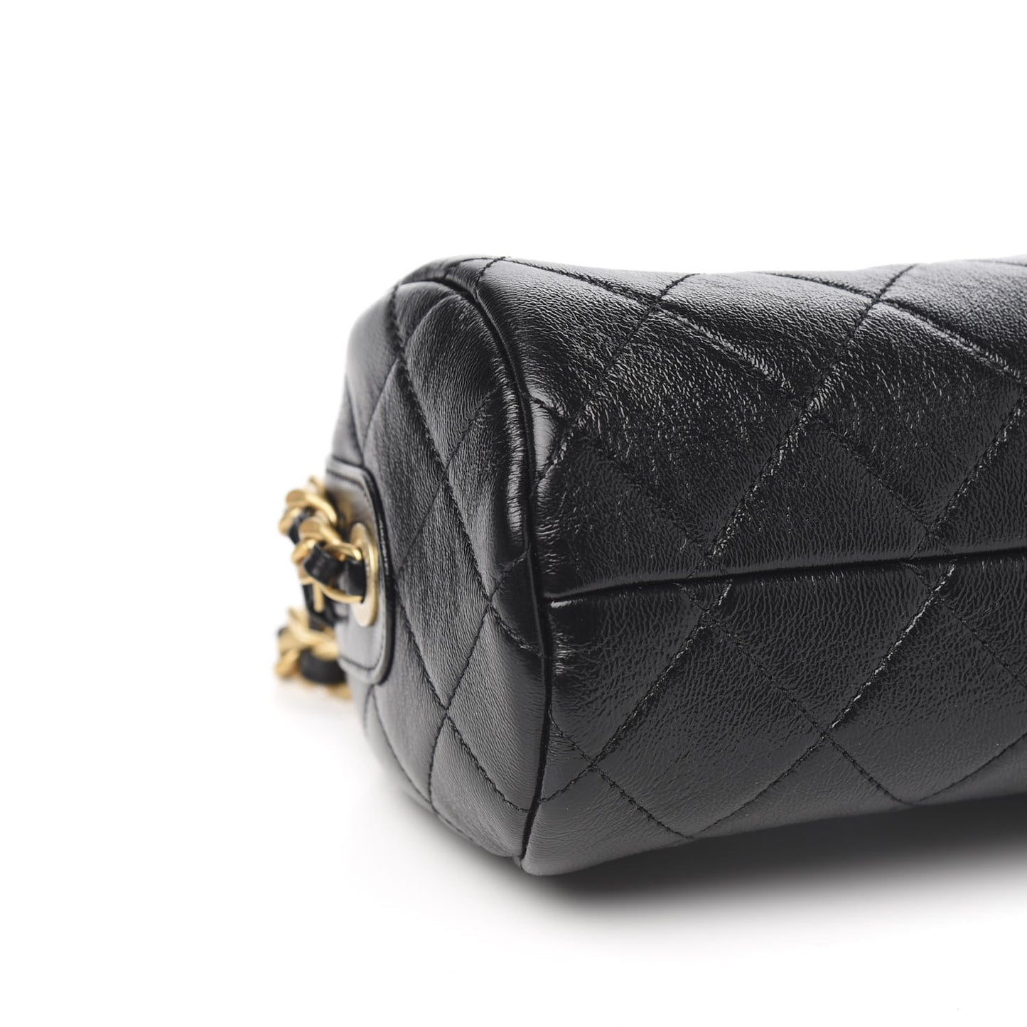Shiny Lambskin Quilted Small Fashion Therapy Bowling Bag Black