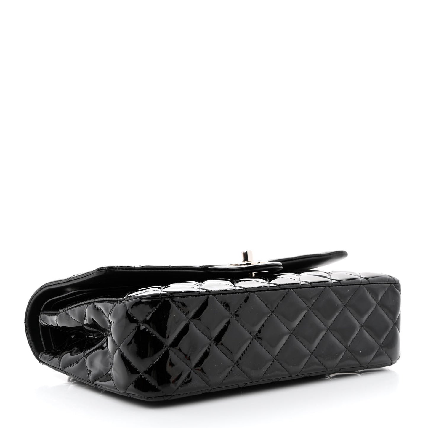Patent Quilted Medium Double Flap Black