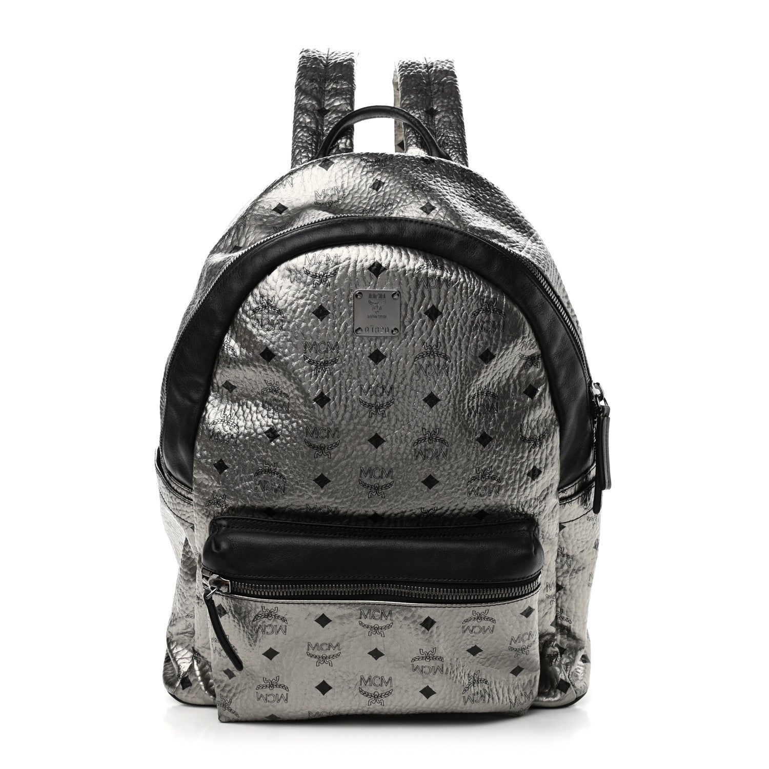 MCM Metallic Visetos Medium Stark Backpack Silver Black 1 of 9