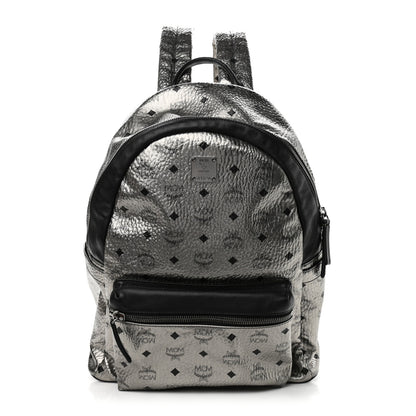 MCM Metallic Visetos Medium Stark Backpack Silver Black 1 of 9