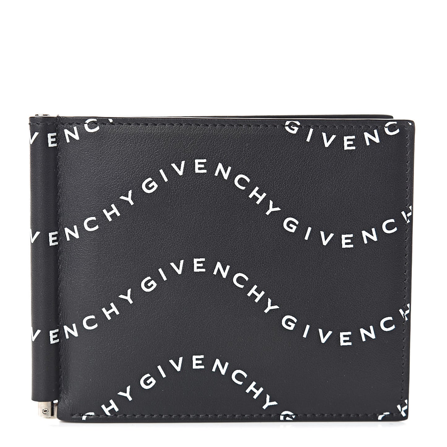 Calfskin Waves Print Billfold Wallet Black White