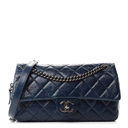 Chanel Glazed Calfskin Quilted Medium Duo Color Flap Blue 1 of 10