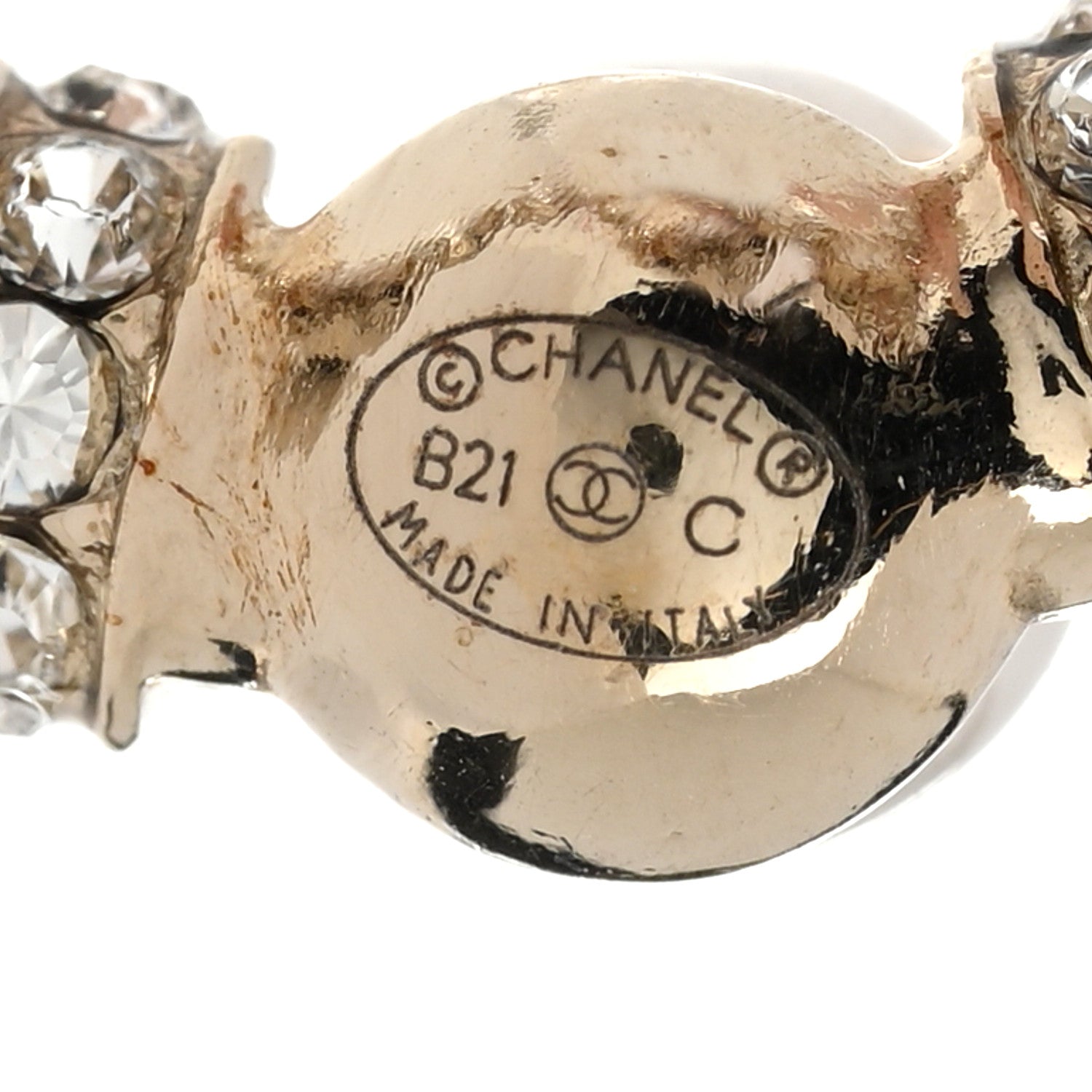 Chanel Crystal Pearl CC Door Knocker Hoop Earrings Gold Pearly White 4 of 6