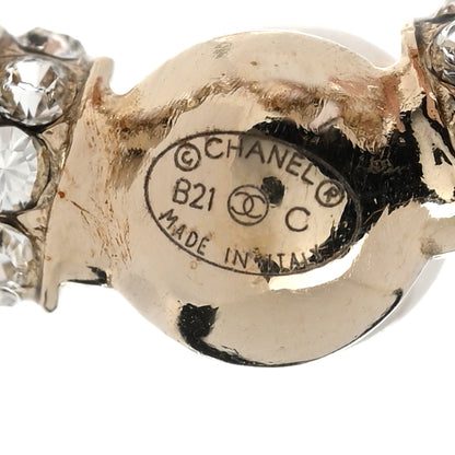 Chanel Crystal Pearl CC Door Knocker Hoop Earrings Gold Pearly White 4 of 6