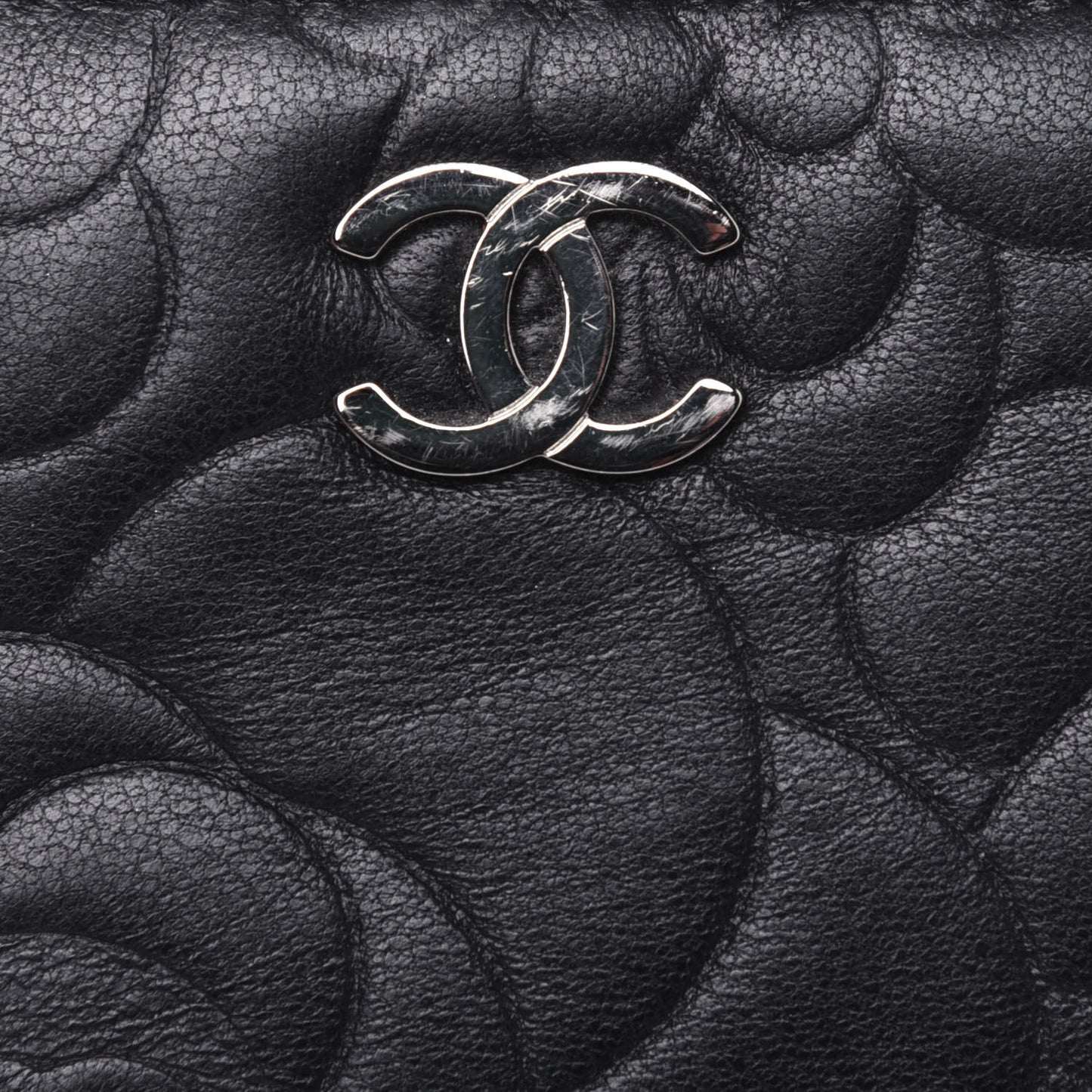 Lambskin Camellia Embossed Key Holder Case Black