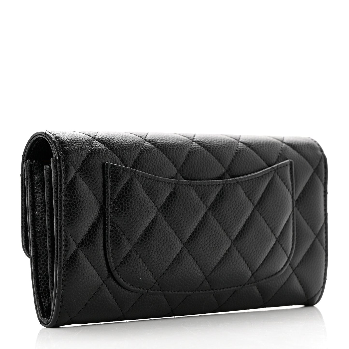 Caviar Quilted Large Gusset Flap Wallet Black