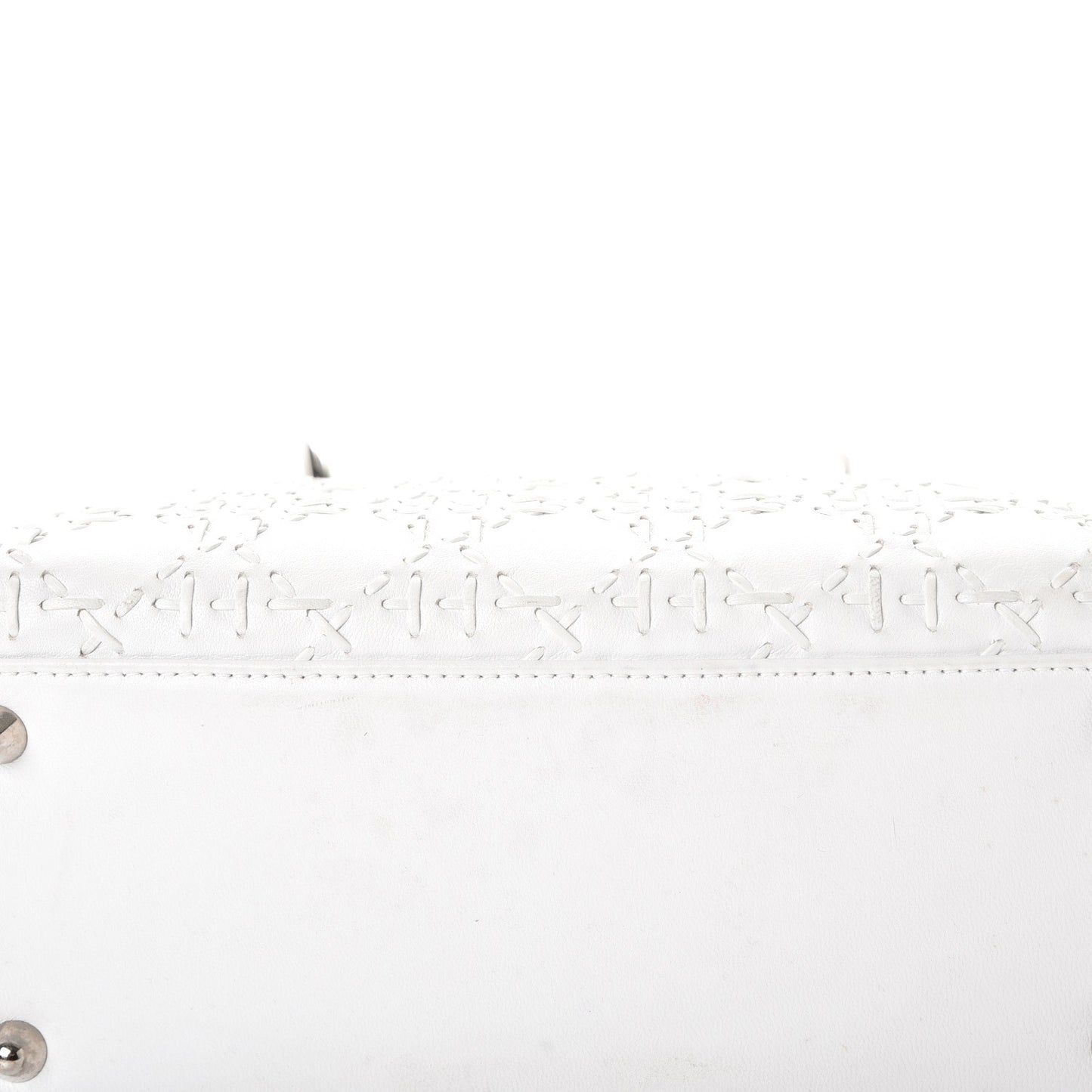 Lambskin Stitched Woven Medium Lady Dior White