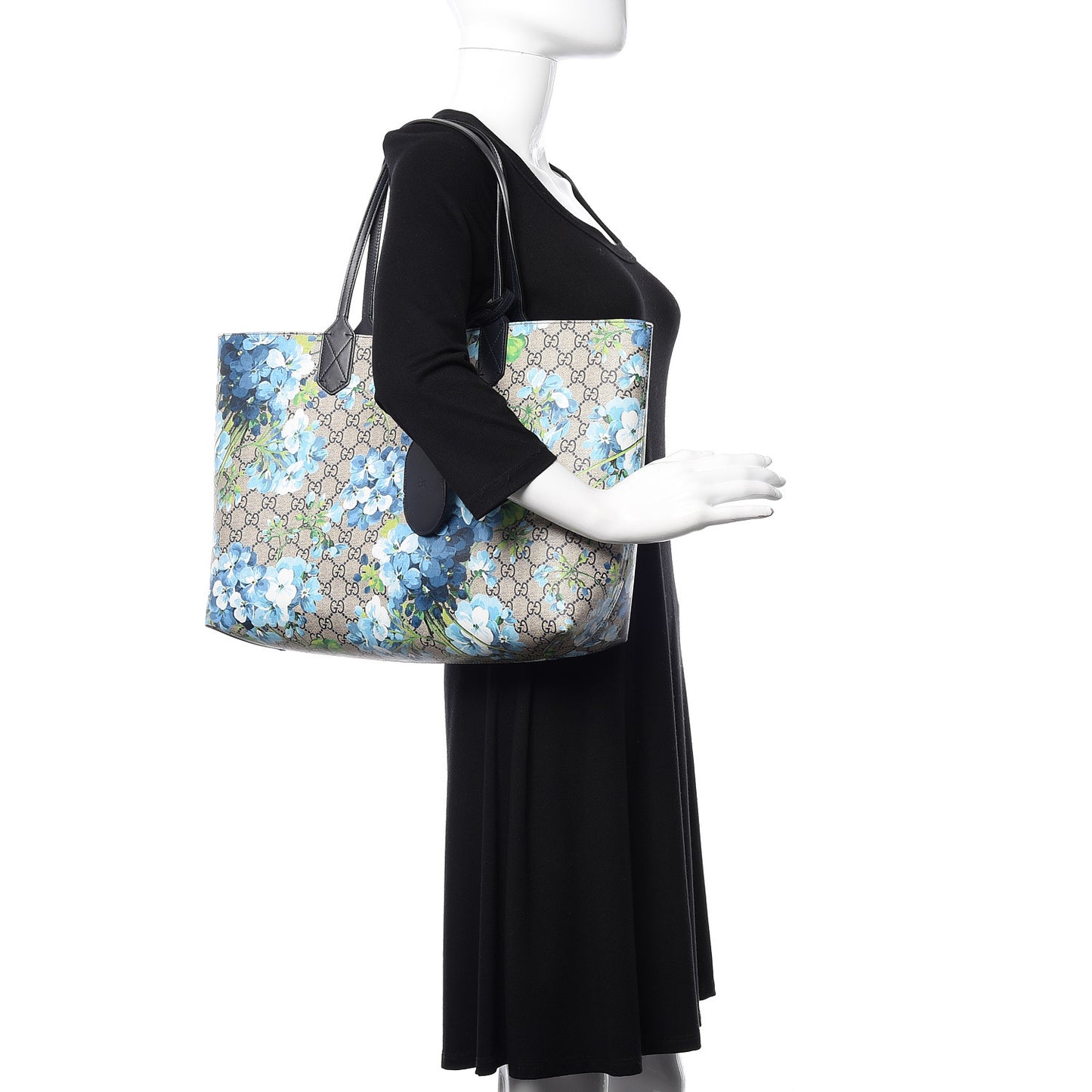 GG Supreme Monogram Blooms Medium Reversible Tote Beige Blue Navy