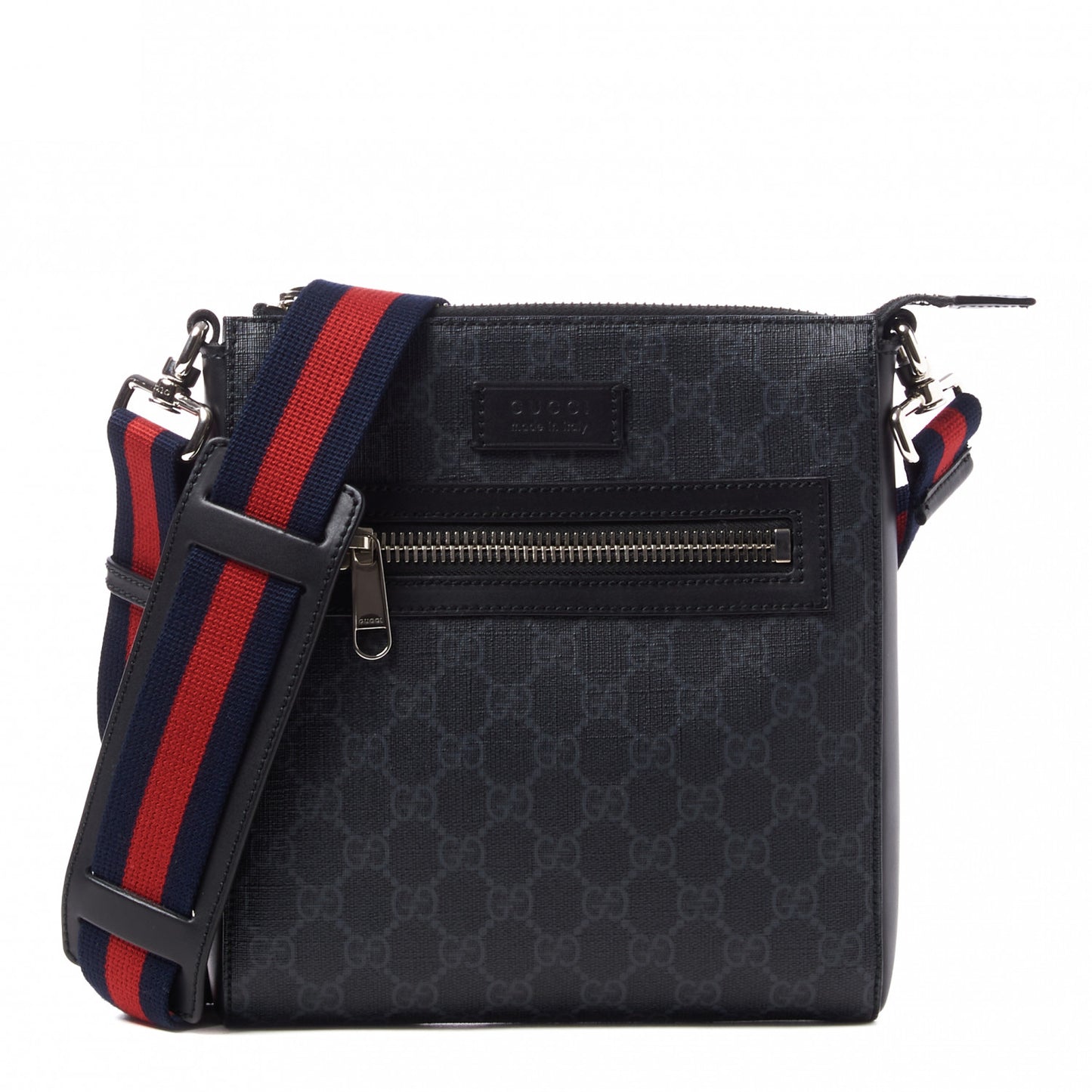 GG Supreme Monogram Web Small Flat Messenger Bag Black Grey