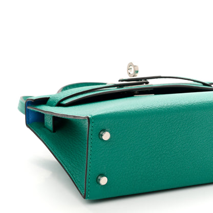 Hermes Chevre Mysore Verso Mini Kelly Sellier 20 Vert Verone Bleu Hydra 9 of 11