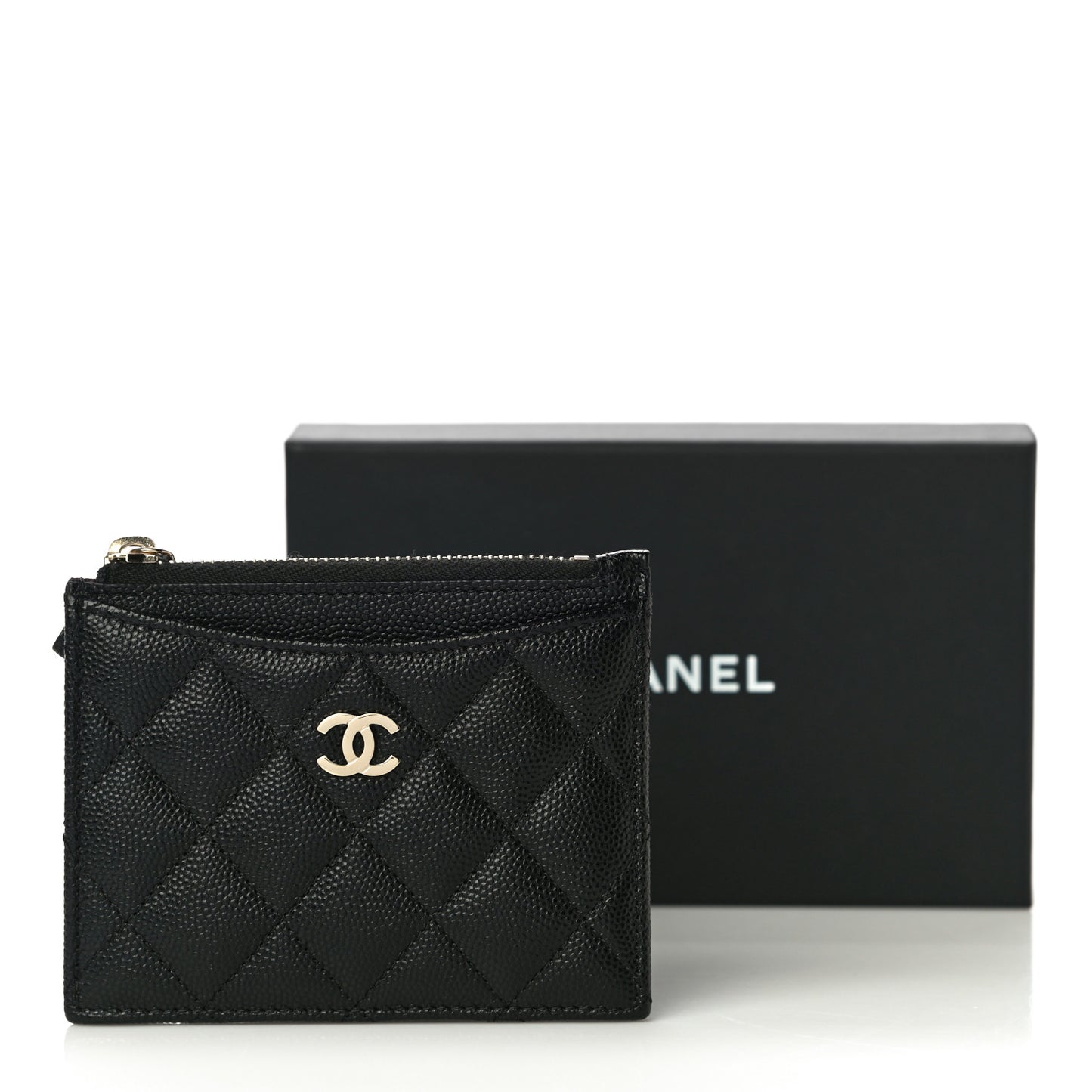 Caviar Quilted CC Zip Card Holder Black