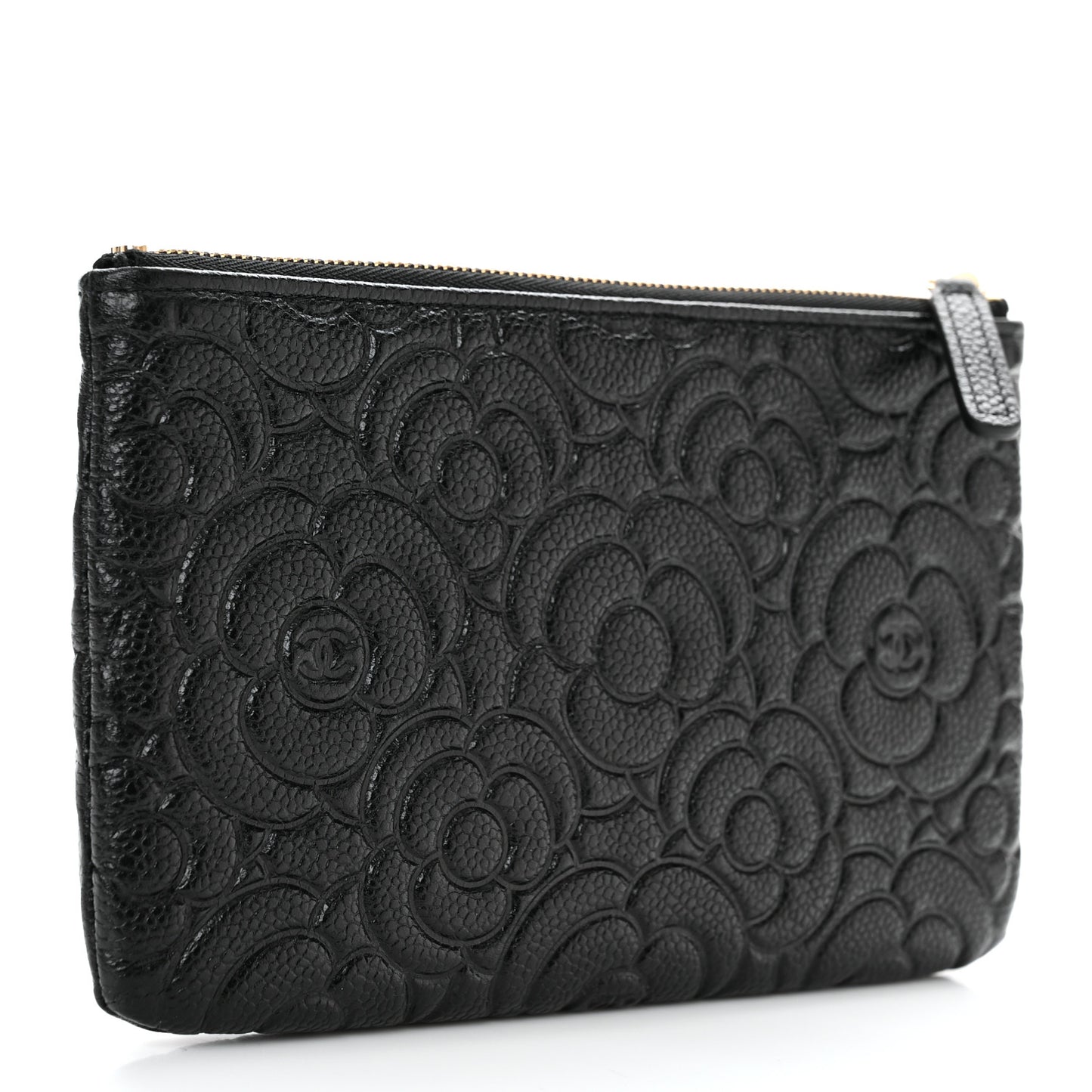 Caviar Camellia Embossed Small Pouch Black