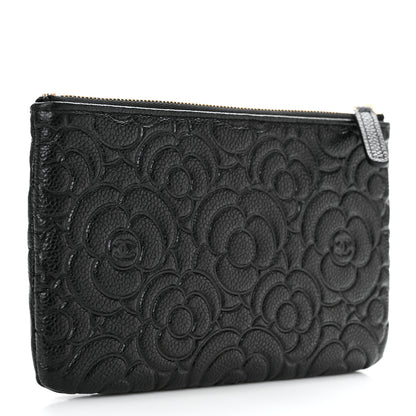 Chanel Caviar Camellia Embossed Small Pouch Black 3 of 10
