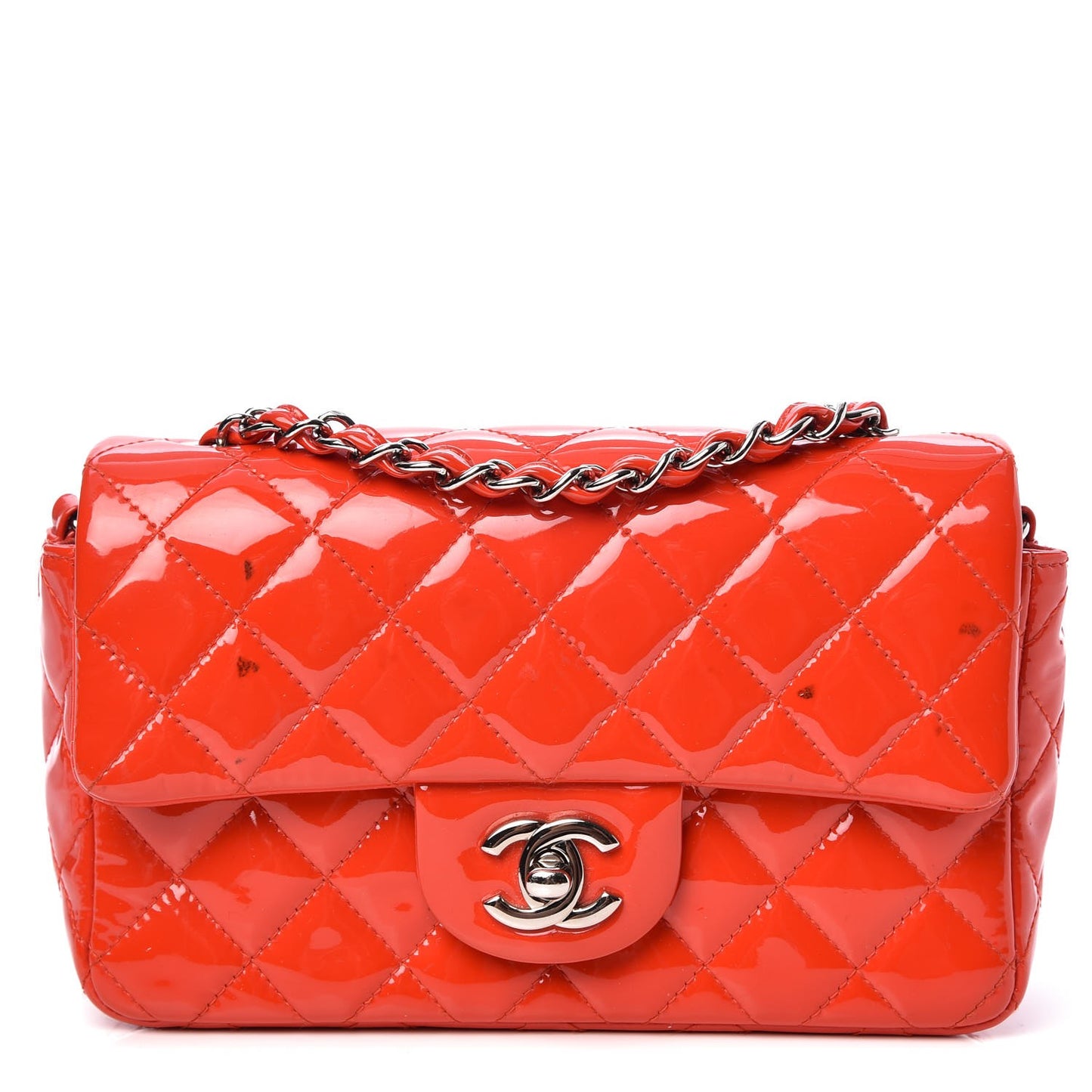 Patent Calfskin Quilted Mini Rectangular Flap Red