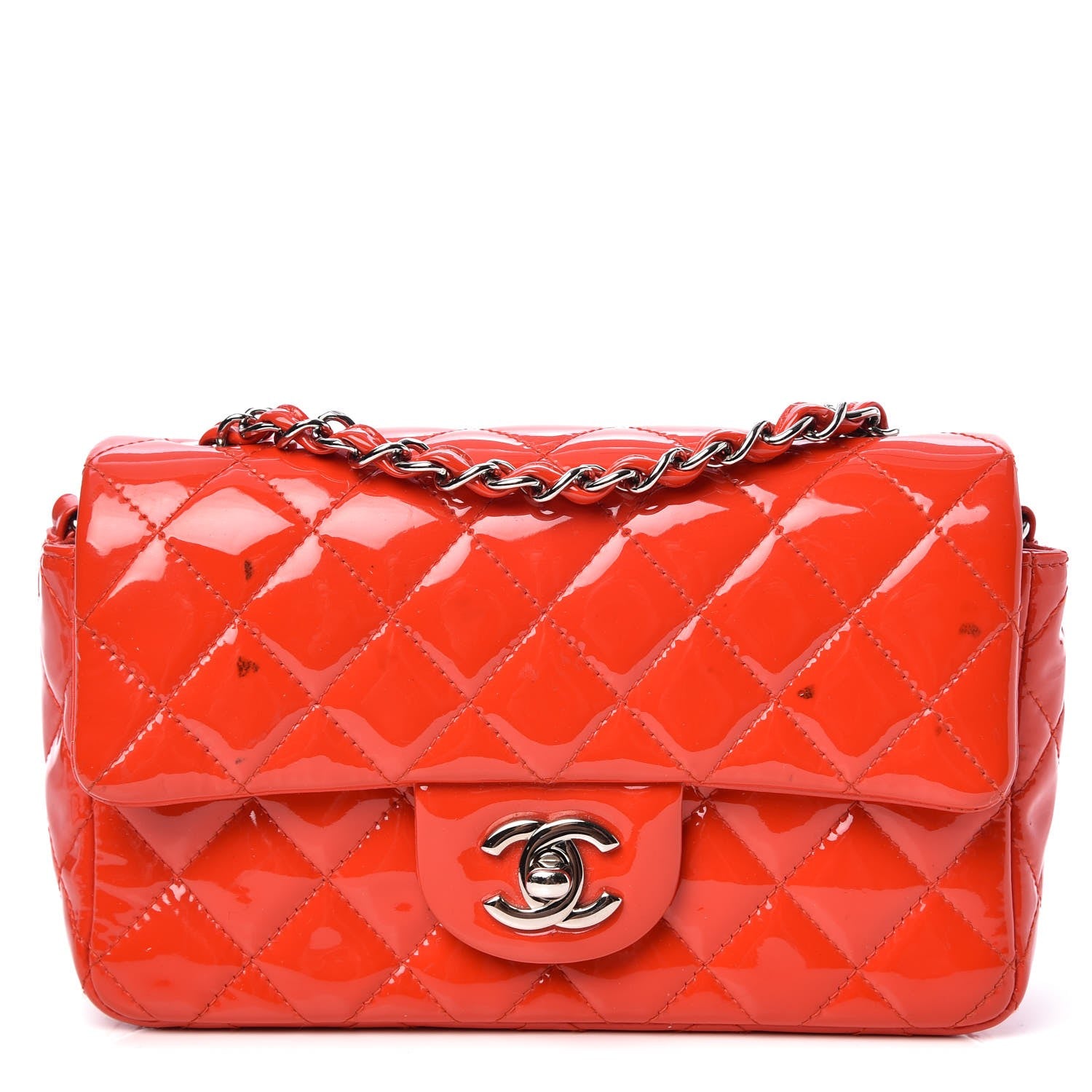 Chanel Patent Calfskin Quilted Mini Rectangular Flap Red 1 of 12