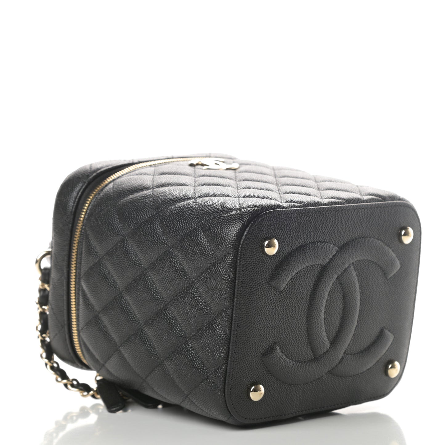 Caviar Quilted Small Top Handle Vanity Case With Chain Black
