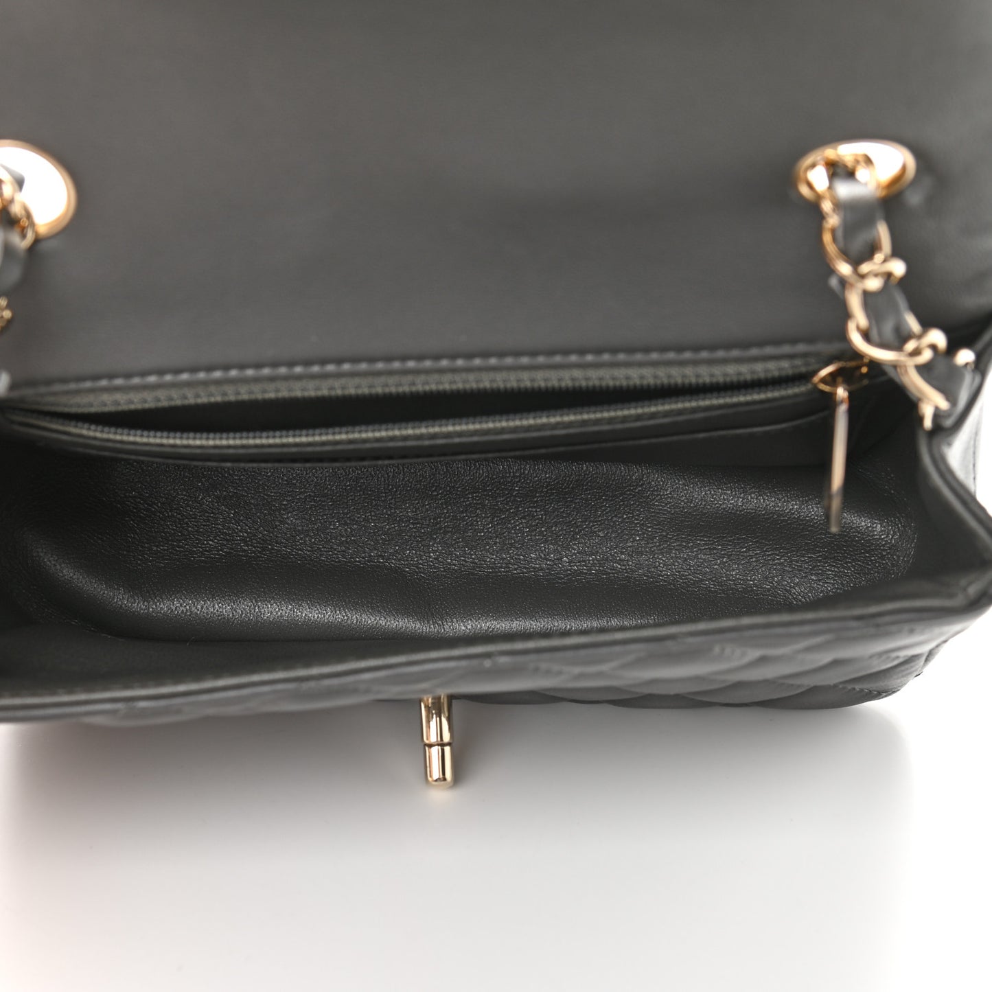 Lambskin Quilted Mini Rectangular Flap Dark Grey