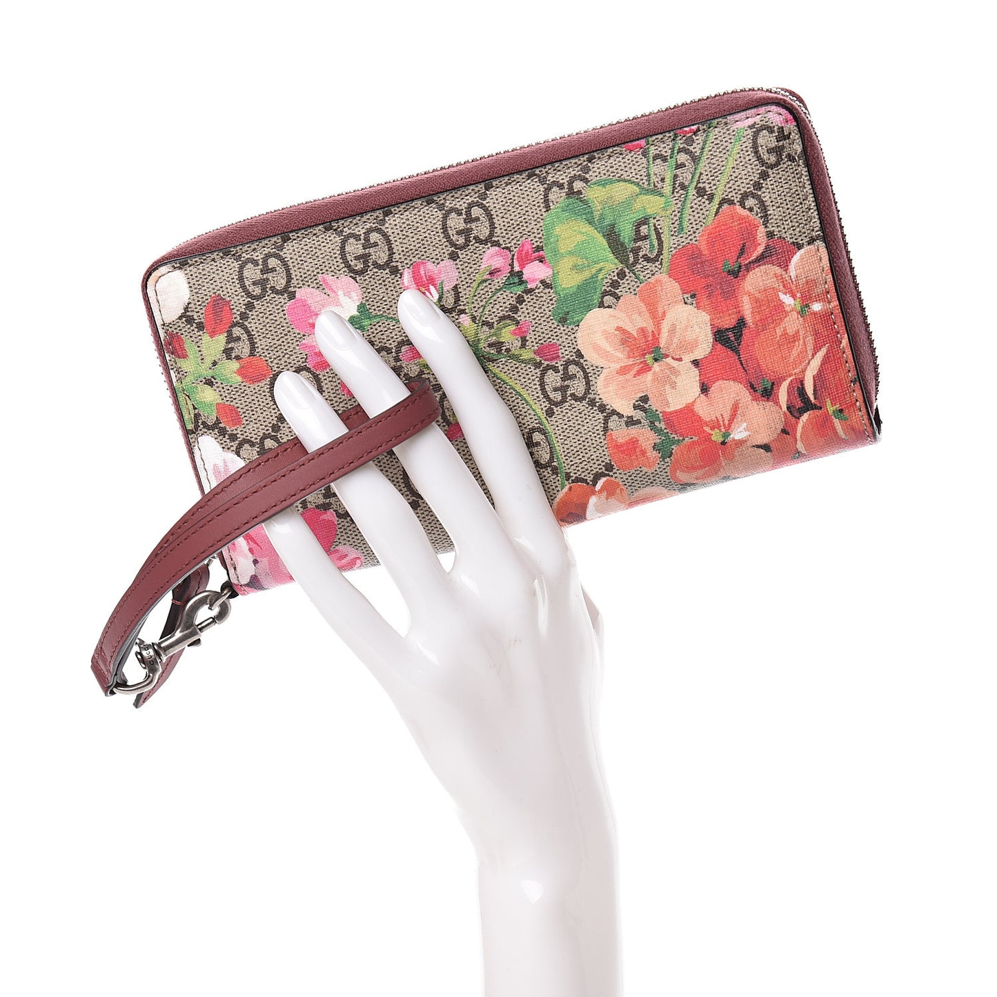 GG Supreme Monogram Blooms Wrist Wallet Beige Multicolor Dry Rose