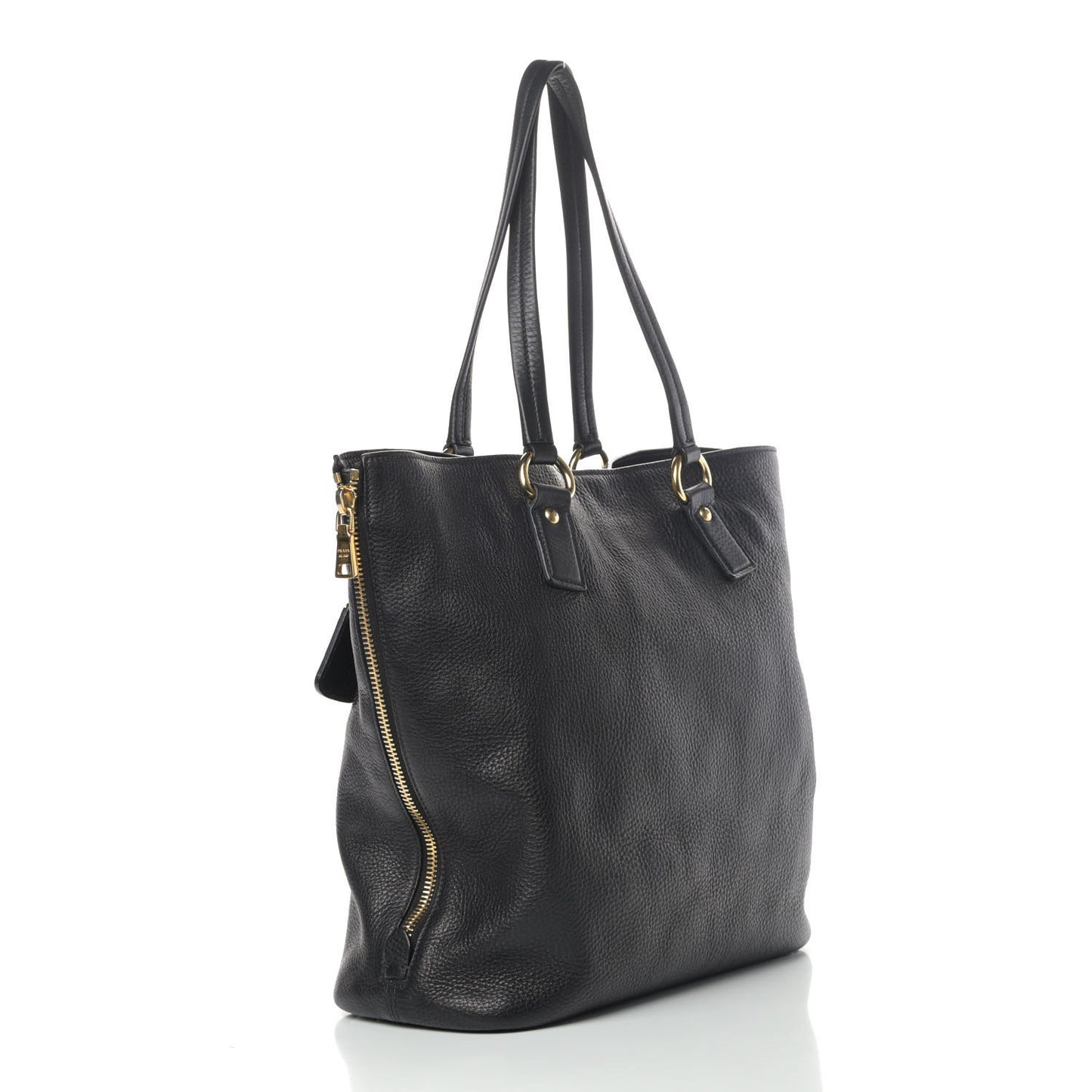 Vitello Daino Side Zip Tote Black