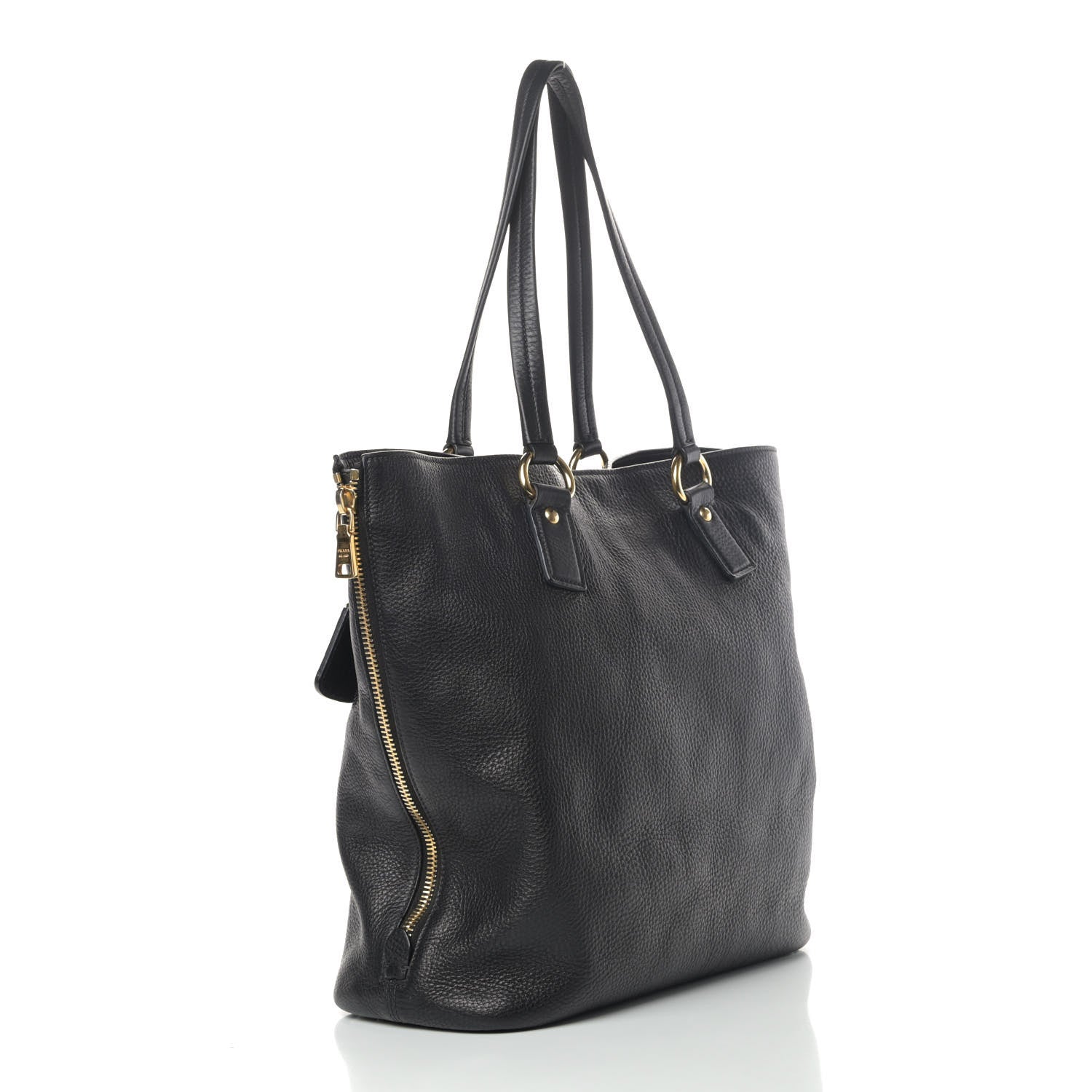 Prada Vitello Daino Side Zip Tote Black 2 of 4