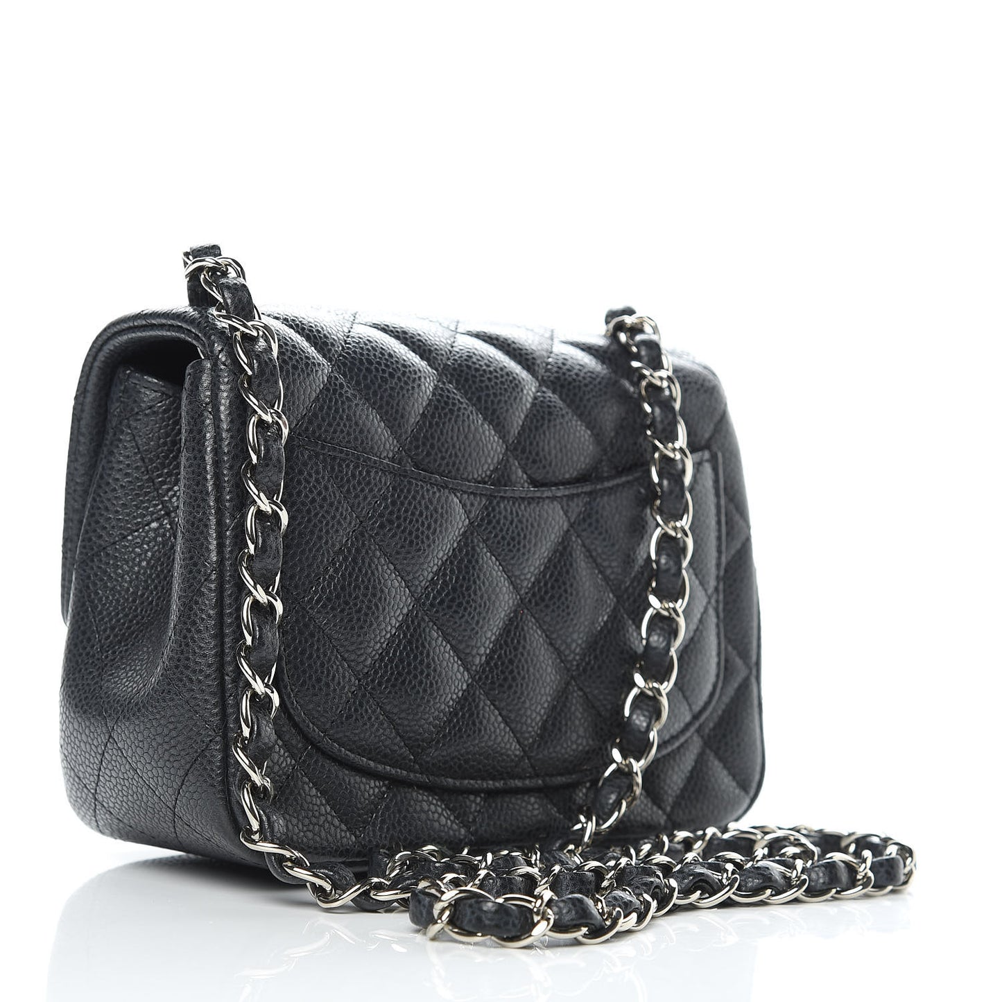 Pearly Caviar Quilted Mini Square Flap Black