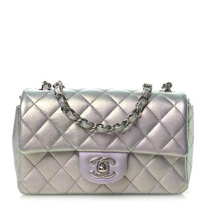 Chanel Iridescent Calfskin Quilted Mini Rectangular Flap Light Blue 1 of 10