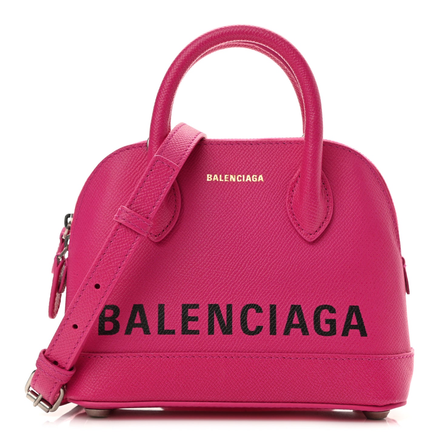 Signature Grained Calfskin Logo XXS Ville Top Handle Bag Fuchsia