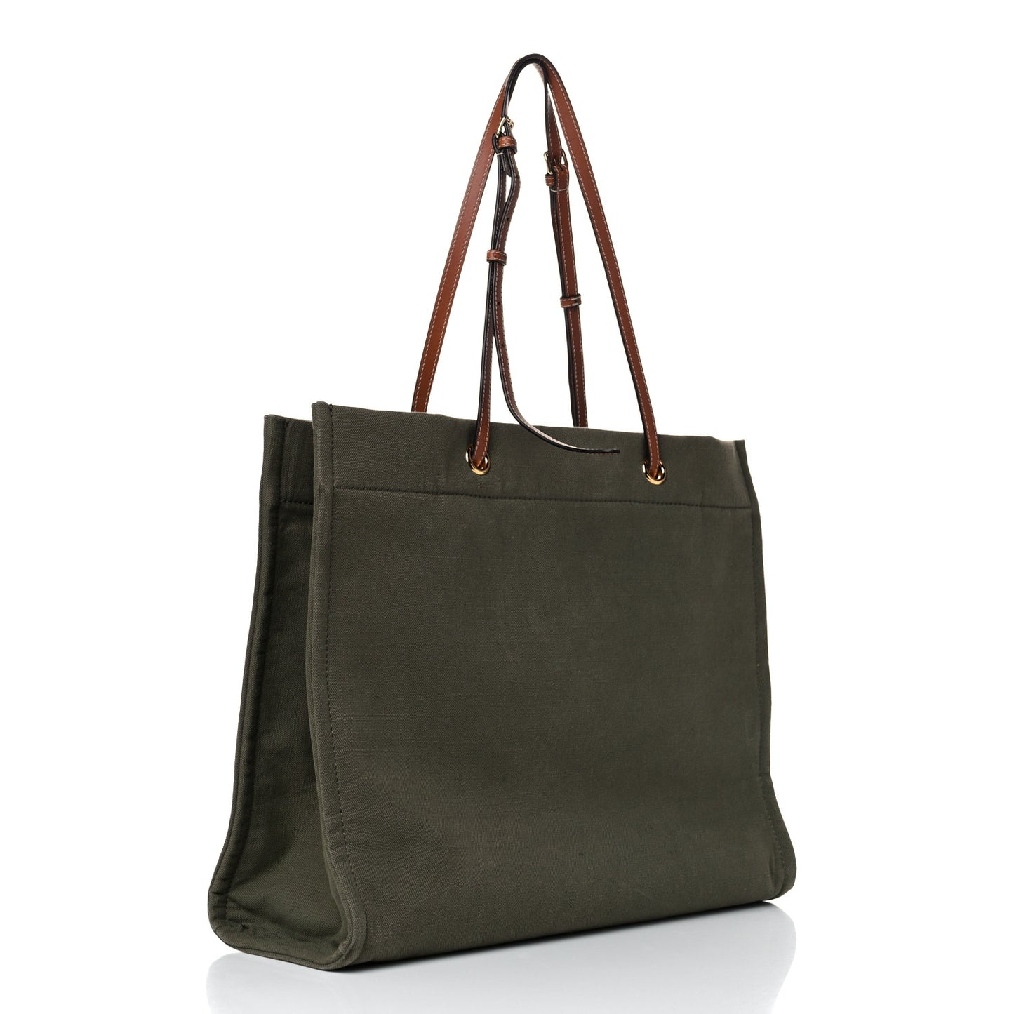 Canvas Calfskin Vertical Cabas Green