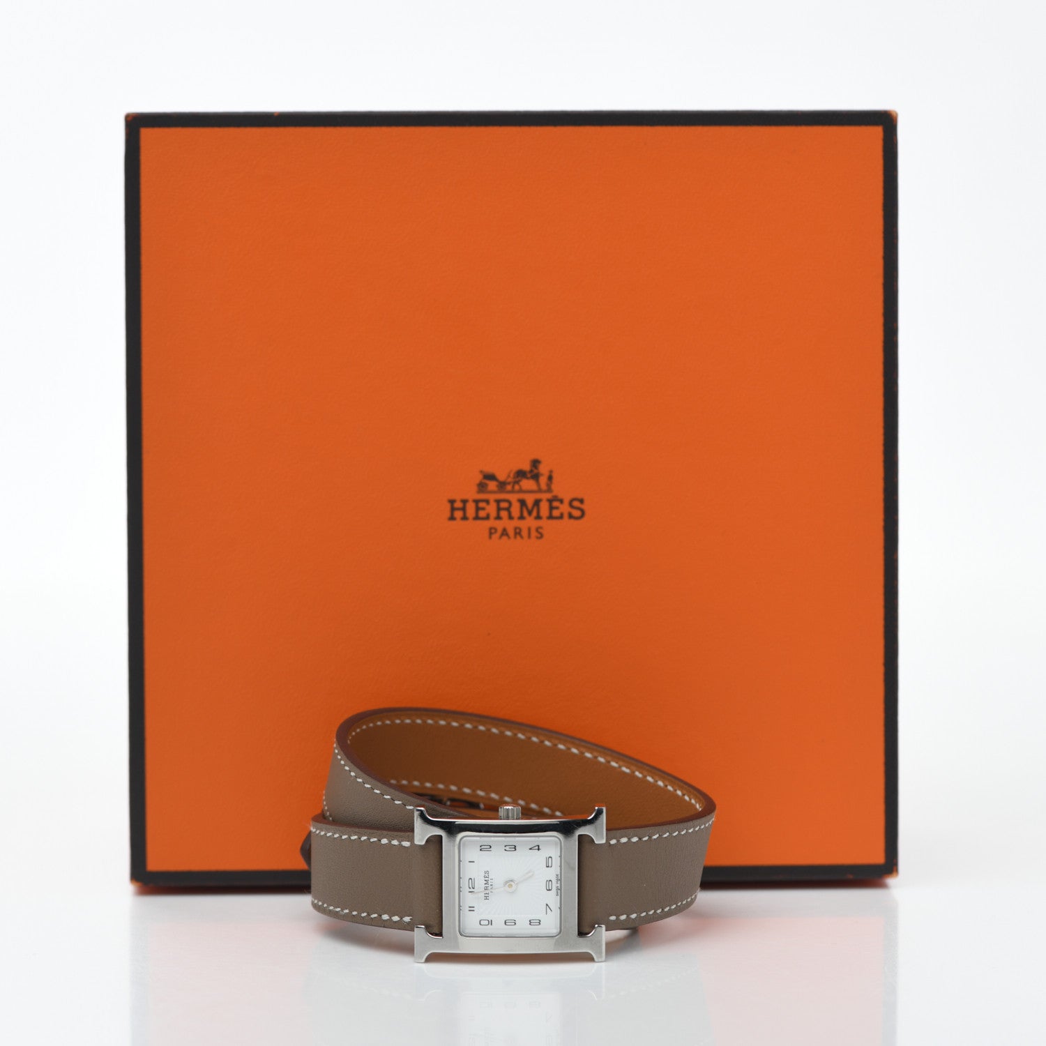 Hermes Stainless Steel Swift 21mm Heure H Hour Double Tour Quartz Watch Etoupe 5 of 5