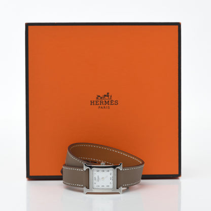 Hermes Stainless Steel Swift 21mm Heure H Hour Double Tour Quartz Watch Etoupe 5 of 5